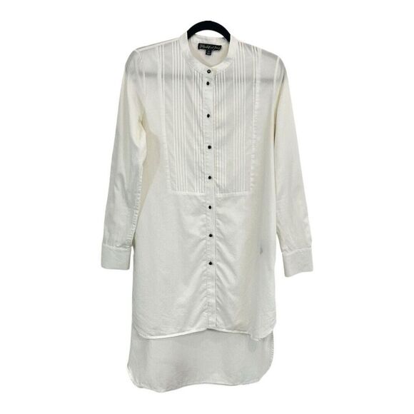 Elizabeth and James Womens Size Medium White Tuxedo Hi Lo Shirt Dress - Picture 1 of 3